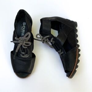 Sorel Joanie Lace Wedge Sandals Size 7.5 Black
